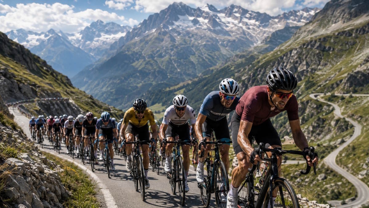 Cykelryttere spurter op ad en bjergvej i Alperne som illustration til Tour de France 2026 odds og betting artikel