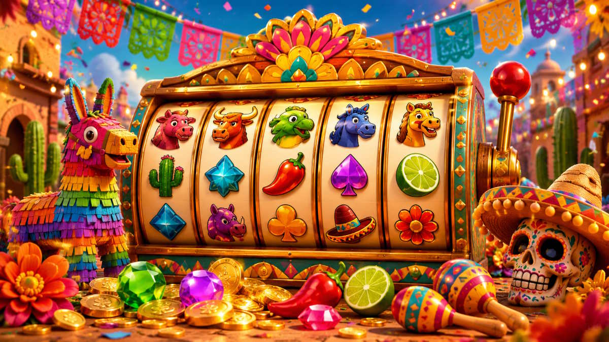 Spinata Grande spilleautomat med mexicansk tema, farverig piñata, festlige slot-symboler og casino online-stemning