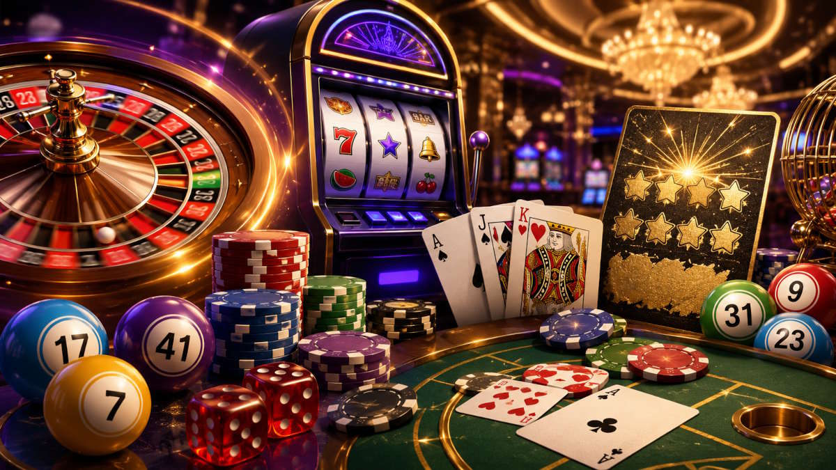 Ingen indskud bonus til casino online med roulette, spilleautomater, bingo, kortspil, terninger og casinochips